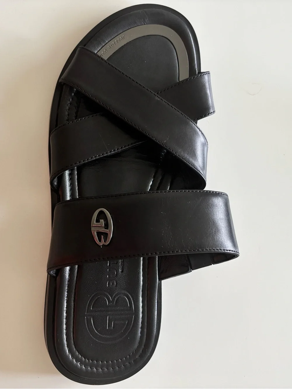 Men's Black Leather Cross-Strap Slide Sandals Gianfranco Butteri